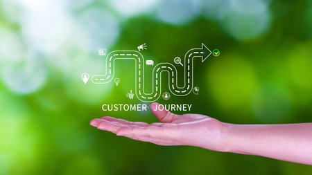 Customer journey concept, marketing and customer behavior analysis, Understanding customer journey to improve their overall customer experience and increase loyalty, Marketing strategic planning.の写真素材
