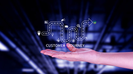 Customer journey concept, marketing and customer behavior analysis, Understanding customer journey to improve their overall customer experience and increase loyalty, Marketing strategic planning.の写真素材