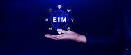 EIM Enterprise information management system, EIM Global Network with Analyzing Technological Data, Efficient Information Management, Network Connection.の写真素材
