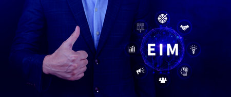 EIM Enterprise information management system, EIM Global Network with Analyzing Technological Data, Efficient Information Management, Network Connection.の写真素材