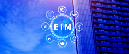 EIM Enterprise information management system, EIM Global Network with Analyzing Technological Data, Efficient Information Management, Network Connection.の写真素材