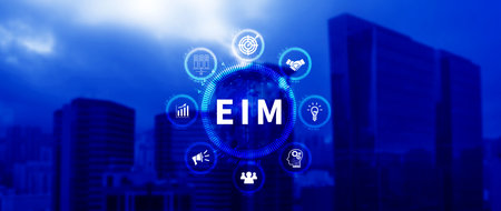 EIM Enterprise information management system, EIM Global Network with Analyzing Technological Data, Efficient Information Management, Network Connection.の写真素材