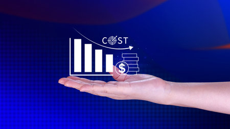 Cost reduction concept, Expenses and saving money, Business strategy and project management, with growth graph of quality control, cost reduction, efficient business and budget cutting.の写真素材