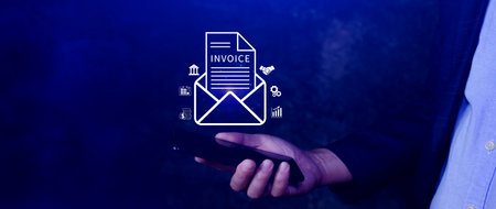 Invoice and online digital statements concept, using touch with invoice icons on virtual screen,...