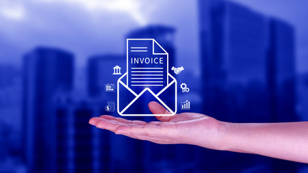 Invoice and online digital statements concept, using touch with invoice icons on virtual screen,...