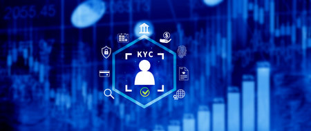 KYC, verification concept, KYC Know Your Customer Technology. Business verifying identity clients, Client authentication access personal financial data, digital technology against digital cyber crime.の写真素材
