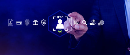 KYC, verification concept, KYC Know Your Customer Technology. Business verifying identity clients, Client authentication access personal financial data, digital technology against digital cyber crime.の写真素材
