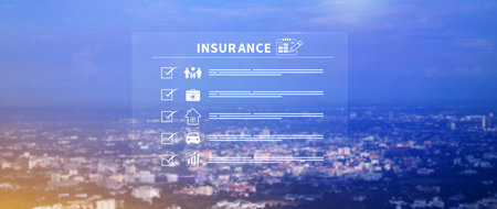 Online Insurance concept, insurance and assurance icons including family health real estate car and financial for risk management concept, Online insurance.の写真素材