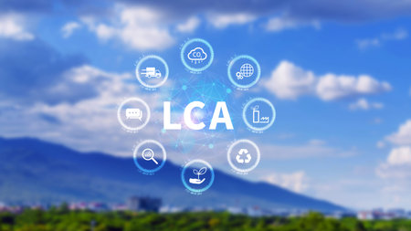LCA, Life cycle assessment concept, ISO LCA standard aims to limit climate change, Methodology for assessing environmental impacts associated on value chain product.の写真素材