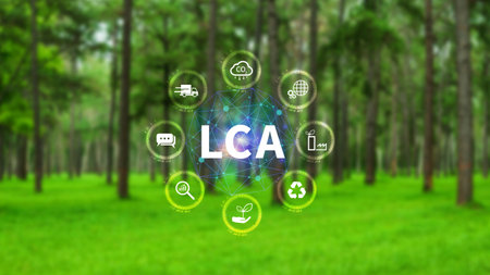 LCA, Life cycle assessment concept, ISO LCA standard aims to limit climate change, Methodology for assessing environmental impacts associated on value chain product.の写真素材