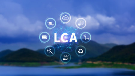 LCA, Life cycle assessment concept, ISO LCA standard aims to limit climate change, Methodology for assessing environmental impacts associated on value chain product.の写真素材