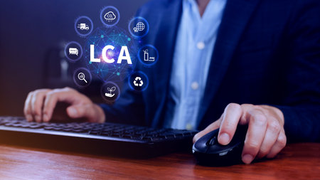 LCA, Life cycle assessment concept, ISO LCA standard aims to limit climate change, Methodology for assessing environmental impacts associated on value chain product.の写真素材