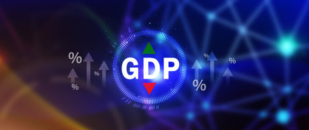 GDP business concept, GDP Gross Domestic Product Gross Domestic Product GDP improvement concept, Arrow and charts, Business growth measure for size of economy compiled for country.の写真素材