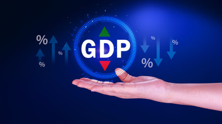 GDP business concept, GDP Gross Domestic Product Gross Domestic Product GDP improvement concept, Arrow and charts, Business growth measure for size of economy compiled for country.の写真素材