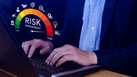 RISK concept, analyzing risk and opportunities to planning business via risk level indicator virtual...