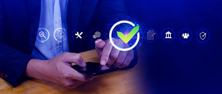 Service Quality assurance management, guarantee check mark for business automation process, Service...