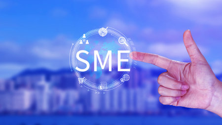 SME concept of business, Business, technology, internet and network concept, Virtual screen of the future and sees the inscription SME.の写真素材