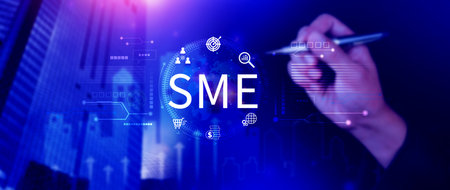SME concept of business, Business, technology, internet and network concept, Virtual screen of the future and sees the inscription SME.の写真素材