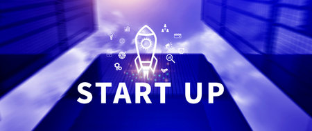 Startup business concept, rocket launching and flying to sky for growing business, fast business...