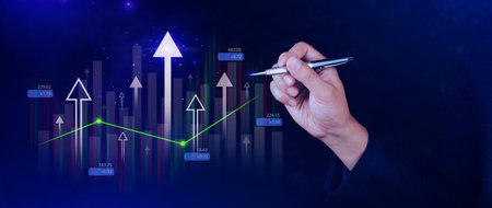 Analysis finance grow graph and market investment, Financial business plan, earnings, sale and strategy, Stock market chart, exchange financial growth diagram, invest in trading.の写真素材