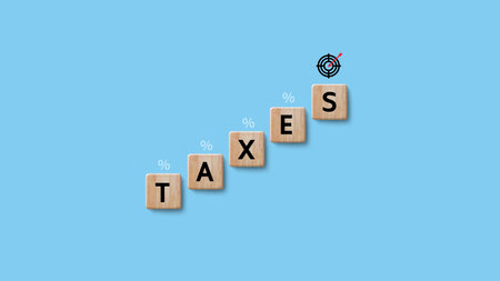 Tax concept on wooden cube. Income tax, savings, represent the concept tax return preparation and financial management, taxes planning. Finance, Money, Investment, Finance, Fundsの写真素材