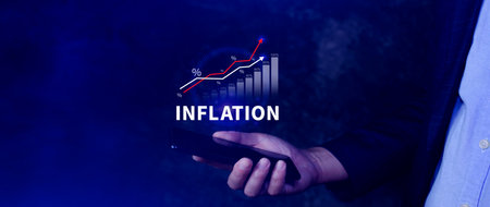 Inflation rate hike percentage concept. economic direction Concept of reducing purchasing power from inflation, Considering raising interest rates. Global economy, bankruptcy and controlling inflation.の写真素材