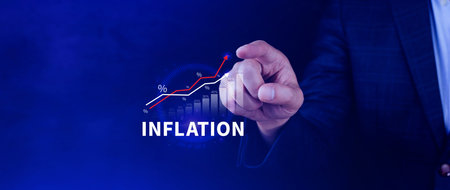 Inflation rate hike percentage concept. economic direction Concept of reducing purchasing power from...