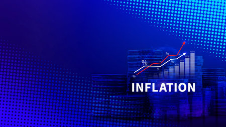 Inflation rate hike percentage concept. economic direction Concept of reducing purchasing power from inflation, Considering raising interest rates. Global economy, bankruptcy and controlling inflation.の写真素材