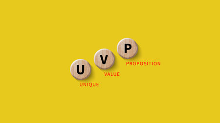UVP, Unique Value Proposition symbol. Business and Unique Value Proposition concept on wooden cubes,...