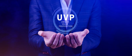 UVP, Unique Value Proposition symbol. Business and Unique Value Proposition concept, symbolizing strategic business planning and analysis.の写真素材