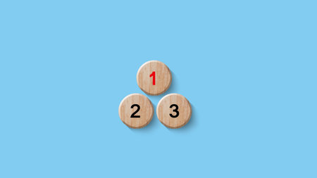 Number 1, 2, 3 of wooden building blocks. Ranking, business strategy, leader market, competitive...