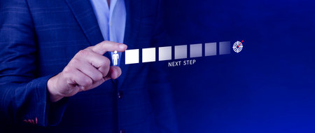 Next step business concept, Goal and target, success and business target, Next step of work, plan, strategies, vision, project implementationの写真素材