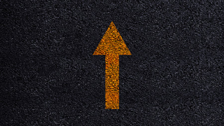 Yellow Forward arrow on the road. Road marking, Arrow Direction Choice Forward, difficult decision making conceptの写真素材