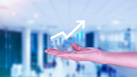 Global business growth analysis and asset investment chart Business and Finance, Up arrow economic chart, global economic trend analysis, Financial graph analysis on virtual screen.の写真素材
