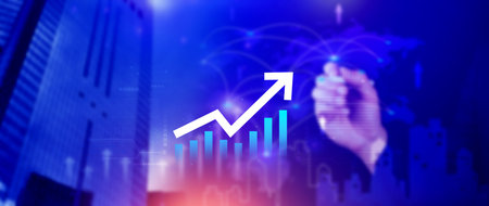 Global business growth analysis and asset investment chart Business and Finance, Up arrow economic chart, global economic trend analysis, Financial graph analysis on virtual screen.の写真素材