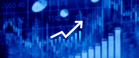 Global business growth analysis and asset investment chart Business and Finance, Up arrow economic chart, global economic trend analysis, Financial graph analysis on virtual screen.の写真素材
