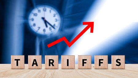 Import tariffs increase concept, Government import tax to boost economy, Industrial growth tax, Trade import tax increase, Trade war policy for developmentの写真素材