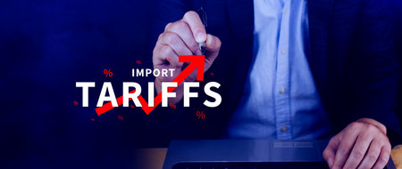 Import tariffs increase concept, Government import tax to boost economy, Industrial growth tax, Trade import tax increase, Trade war policy for developmentの写真素材