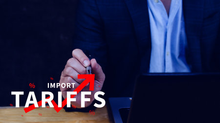 Import tariffs increase concept, Government import tax to boost economy, Industrial growth tax, Trade import tax increase, Trade war policy for developmentの写真素材
