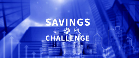 Savings Challenge, Saving money and financial goals or challenges concept, Turn Small Changes into Big Financial Wins. Creative Ways to Achieve Your Financial Goals.の写真素材