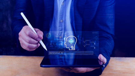 AI generative concept, using technology generative AI for working tools. Chat with AI, using...