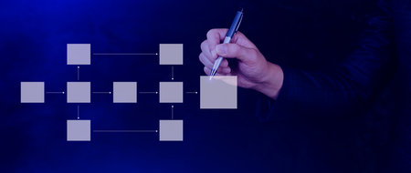 Business process and data management organigram, Design workflow automation with flowcharts, model work structure digital, mindmap or organigram, hierarchy schemeの写真素材