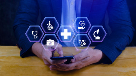 Health care and medical insurance concept. Access to welfare health, health insurance business. protection health, family medicine concept.の写真素材