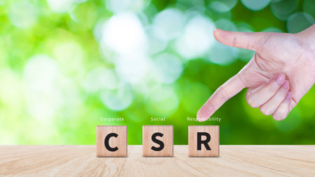 CSR, Corporate Social Responsibility concept, wooden cubes with CSR text, global ecology, responsive business organization, environmental, sustainable and ethical businessの写真素材