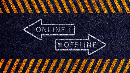 Online vs offline business sales or marketing strategy concept, Transition from offline to online in commerce business.の写真素材