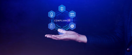 Compliance. Compliance concept with icons and text. Regulations, law, standards, requirements, Rule,...