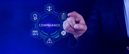 Compliance. Compliance concept with icons and text. Regulations, law, standards, requirements, Rule,...