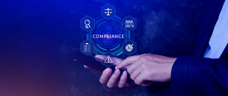 Compliance. Compliance concept with icons and text. Regulations, law, standards, requirements, Rule,...