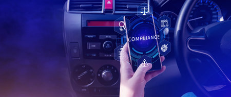 Compliance. Compliance concept with icons and text. Regulations, law, standards, requirements, Rule, audit diagram on virtual screen, Business internet technologyの写真素材