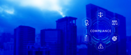 Compliance. Compliance concept with icons and text. Regulations, law, standards, requirements, Rule,...